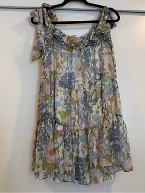 Aakaa Floral Ruffle Tiered Sundress - Blue, Pink & Green‎